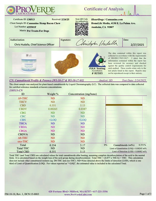 BUY 3 AND SAVE Cannanine Bacon Flavor Soft Chews With Hemp For Dogs - 300 mg. 60 ct.