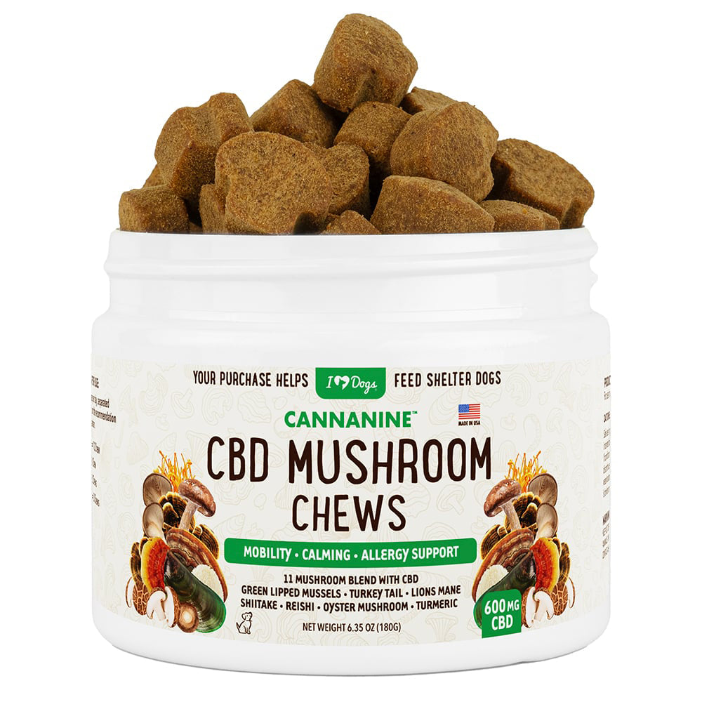 Buy 2 & SAVE - CBD Mushroom Chews For Dogs - Mobility, Calming, Allergy & Immune Support – Super Mushroom Blend with Turkey Tail, Lion’s Main, Shiitake & Green Lipped Mussels - 60ct / 600MG CBD