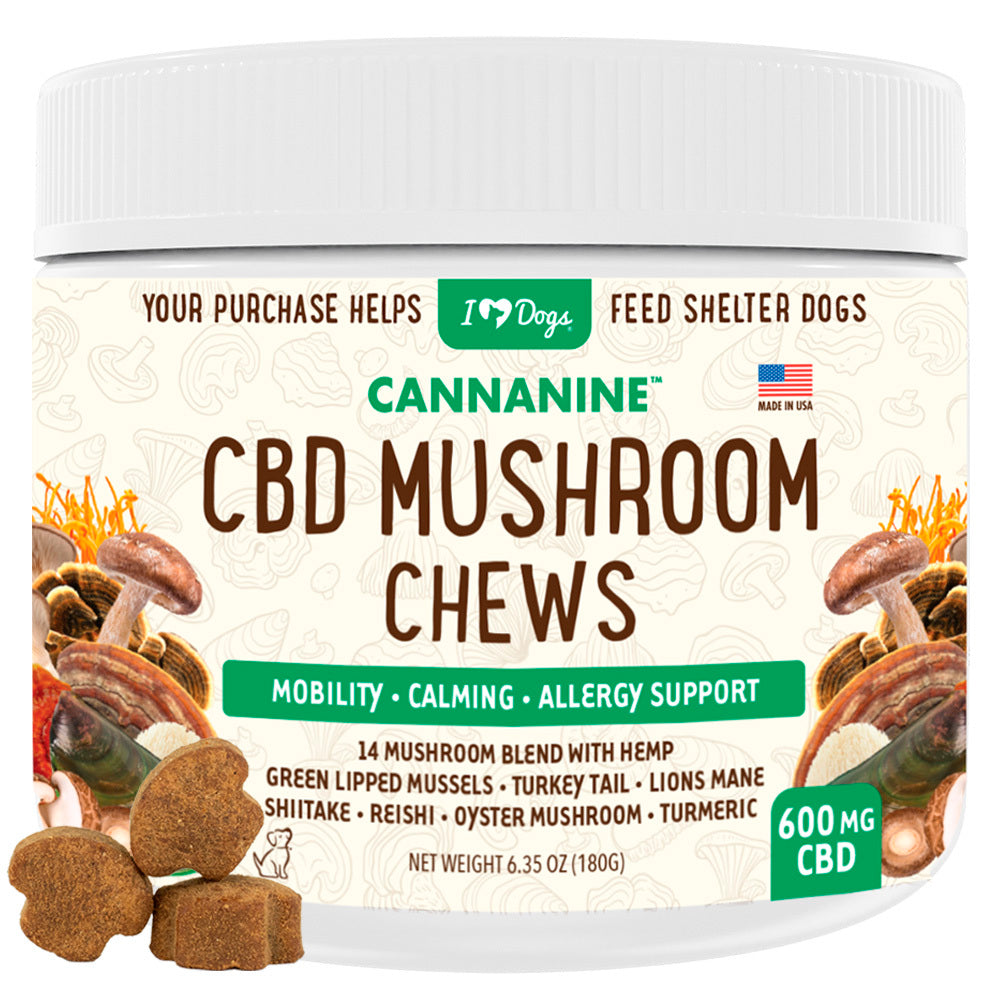 Buy 2 & SAVE - CBD Mushroom Chews For Dogs - Mobility, Calming, Allergy & Immune Support – 14 Mushroom Blend with Turkey Tail, Lion’s Main, Shiitake & Green Lipped Mussels - 60ct / 600MG CBD