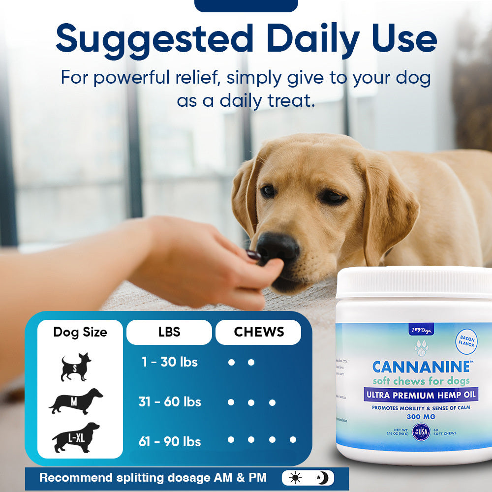 BUY 2 AND SAVE Cannanine Bacon Flavor Soft Chews With Hemp For Dogs - 300 mg. 60 ct.